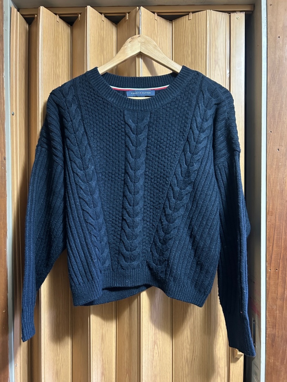 Tommy Hilfiger Navy Blue Cable-Knit Crewneck Sweater